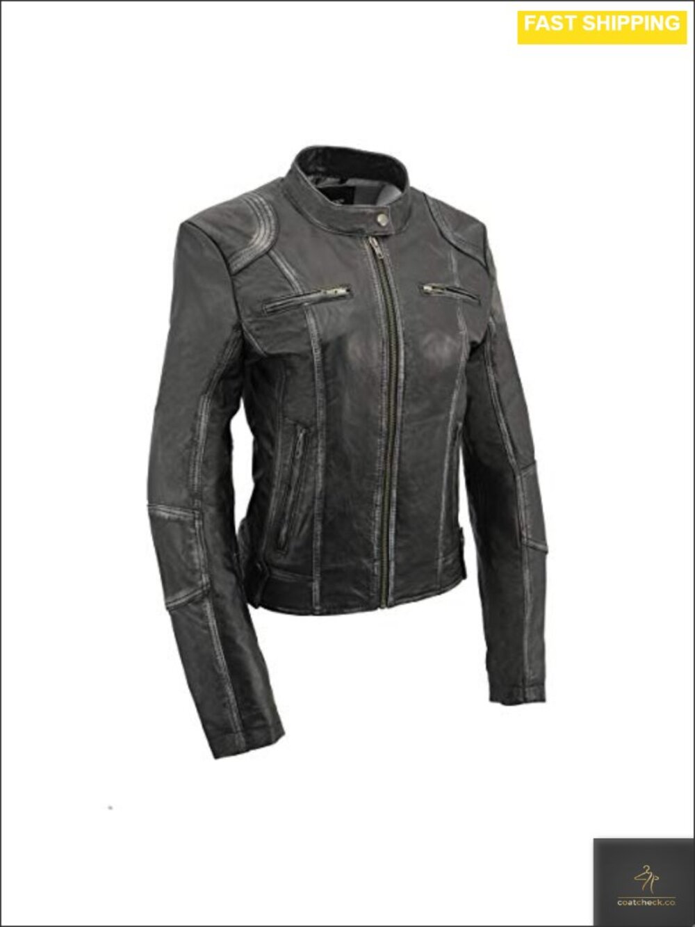 Sheepskin Scuba Style Leather Jacket Zip Snap Collar Moto Biker